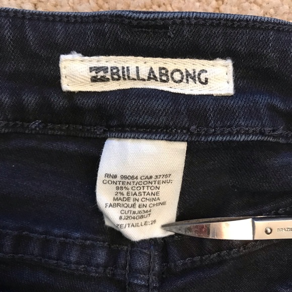 Billabong Distressed Button Fly Denim Shorts Size 26 Dark Blue Low Rise - Picture 10 of 14